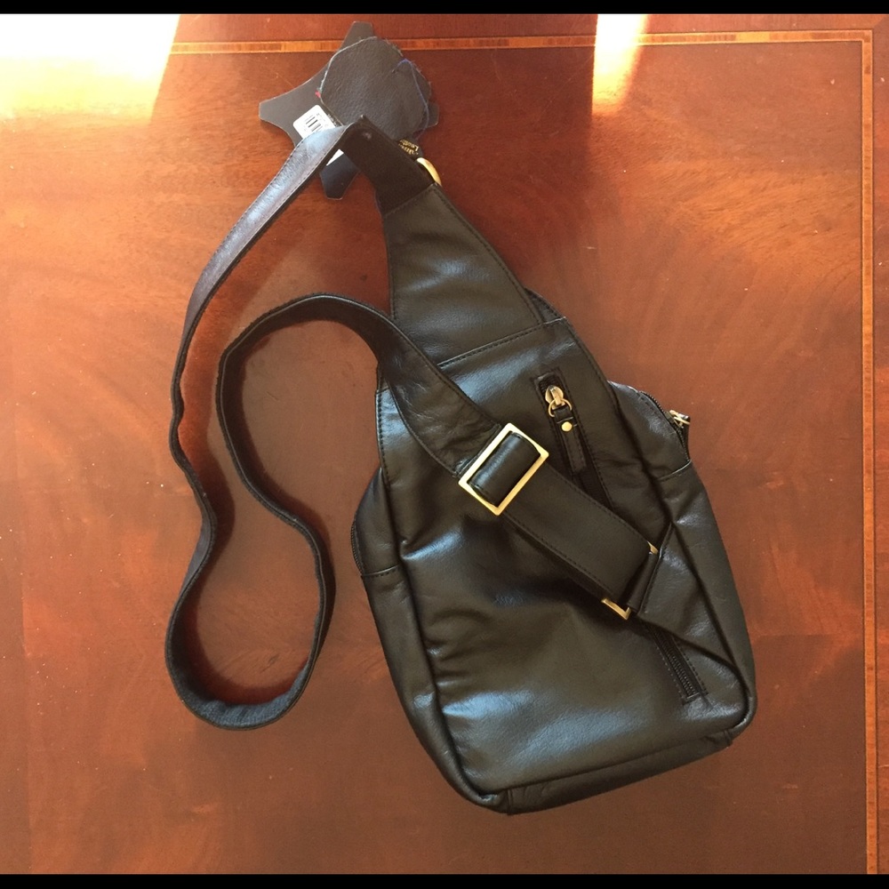 Black Leather Cross Body Bag NWT